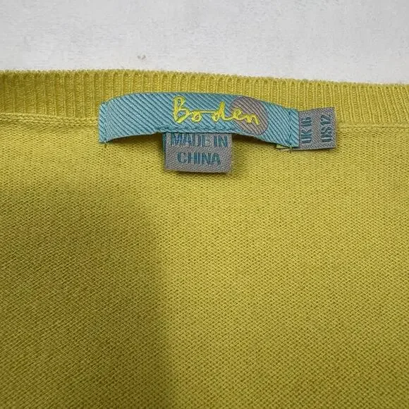 Boden Yellow Floral Applique Cardigan Cotton Sweater US 12 Spring Embellished - Picture 5 of 12